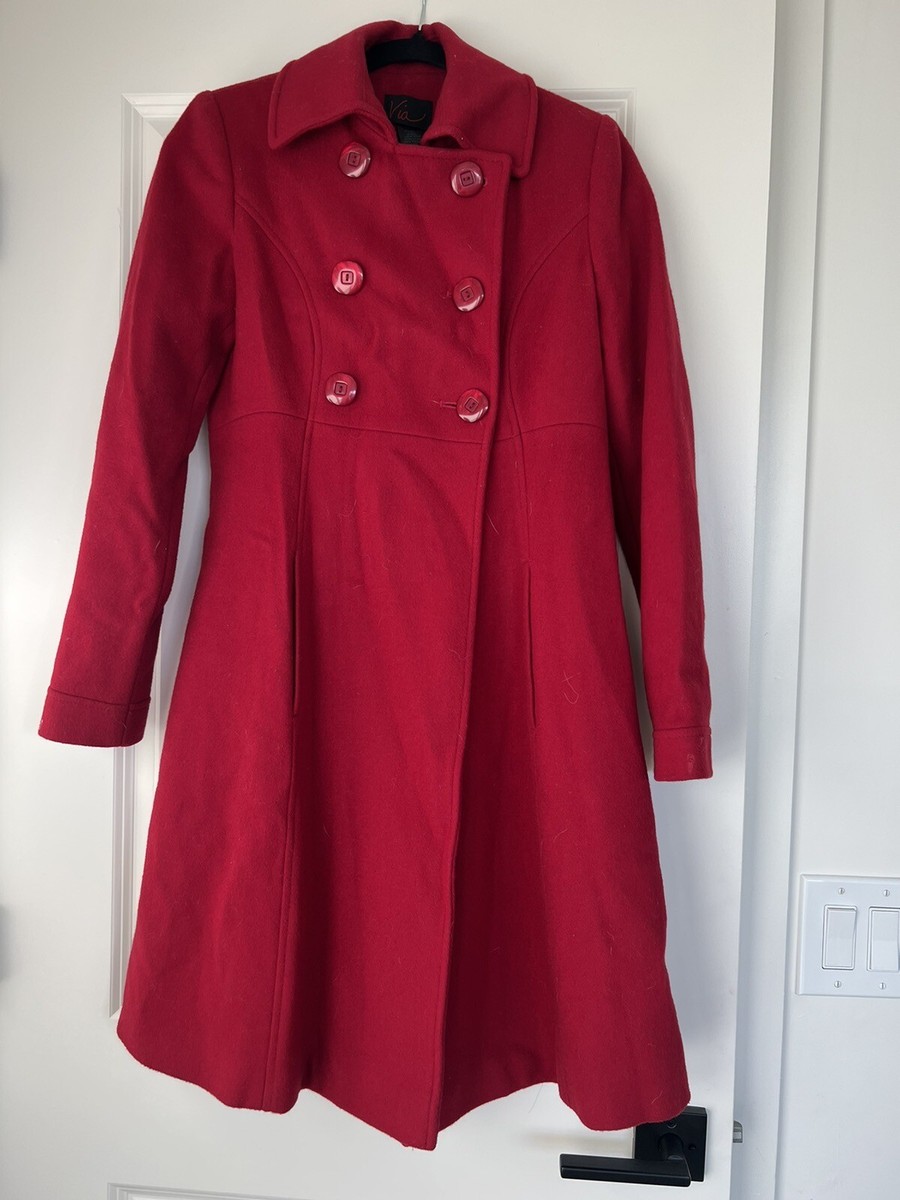 Via Spiga Red 100% Wool Double Breasted Coat In Size