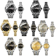 Men Women Classic Waterproof Luminous Analog Calendar Watch Stainless Steel Band