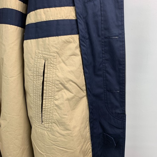 Gant Trench Coat Navy Blue Collared Brown Leather Buttons Belt Zip Out Liner 46R - Picture 13 of 17