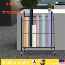 Mobile Paper Rolls Organizer Floor Storage Rack Material Roll Dsplay Rack Black
