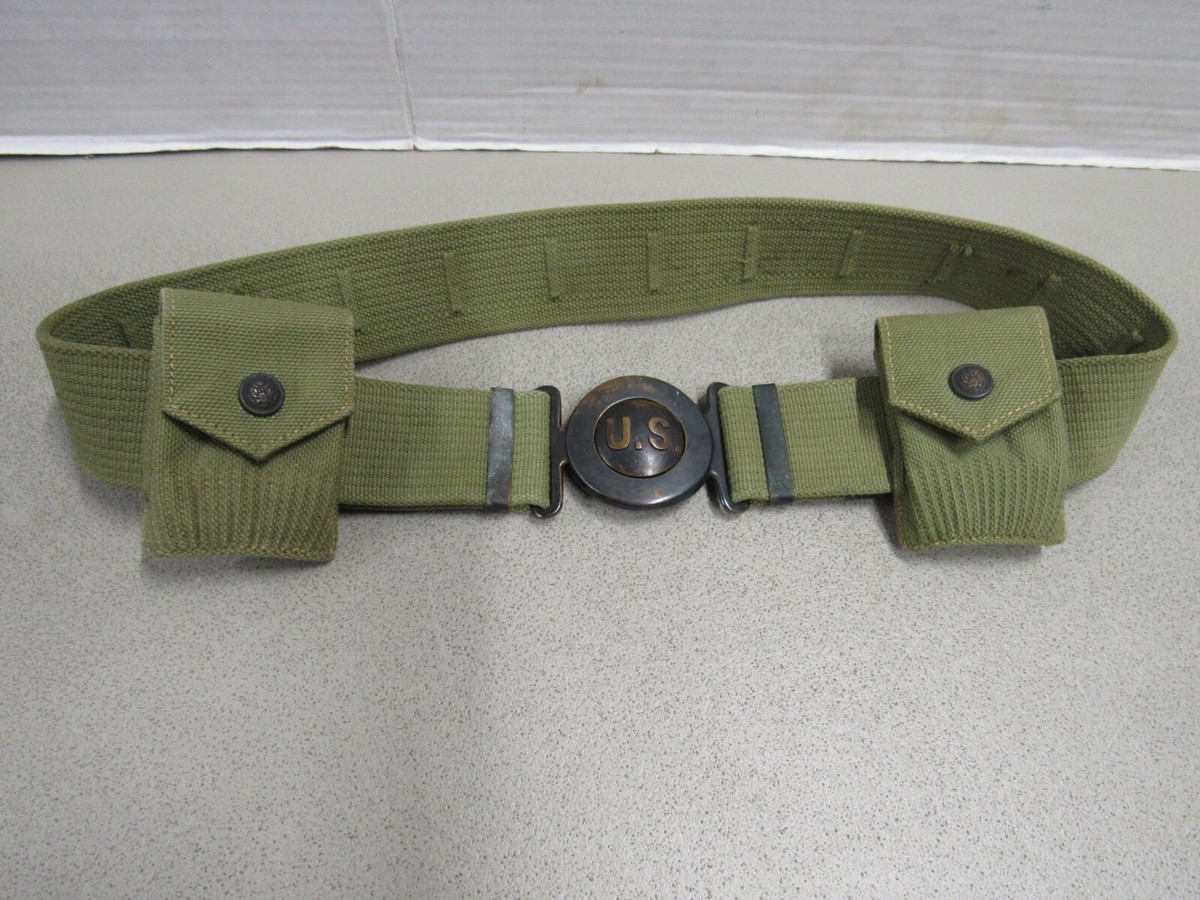 WW1 US MILLS M1910 Garrison Belt w/ Rimmed Eagle Snap Pouches 1916