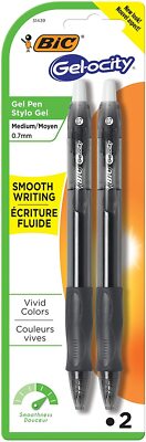 BIC Velocity Gel Retractable Pen 2-Count Gel Ink Color Black Fine Point Line 0.7