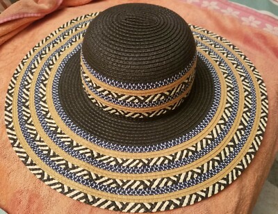 NWT Twig & Arrow Straw Hat Sun Wide Brim Tropical New Blue  display picture 3