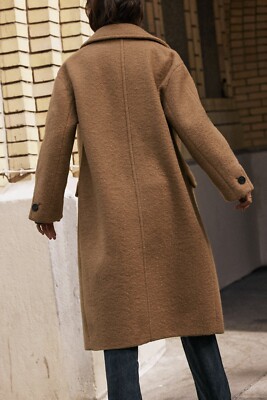 ZARA Long Coat Long Oversized Boucle Camel L XL Wool Feel