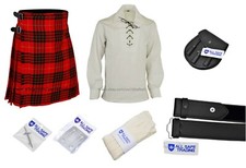 Men Scottish 9 Pieces 8 Yards Kilt Outfit with Sporran, Cameron Tartan