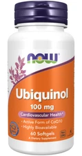 NOW Foods Ubiquinol 100mg 60 Softgels Active CoQ10 8/26EXP free radical protec