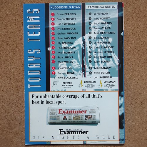 Huddersfield Town Vs Cambridge United 1993 Football Programme - Picture 2 of 2
