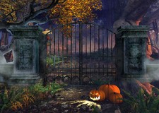 10x8ft Halloween Cemetery Gate Autumn Tree Photography Background Vinyl Backdrop