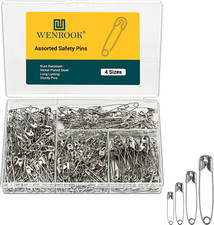300 Pack Safety Pins Assorted, 4 Different Sizes, Strong Nickel Plated Steel,...