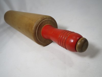 Vintage Rolling Pin Red Handle Baking Cooking Kitchen Decor Great Shape