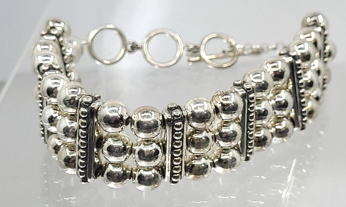 New Jtv BBJ 925 Sterling Silver Wide Tribal Beaded Ball Toggle