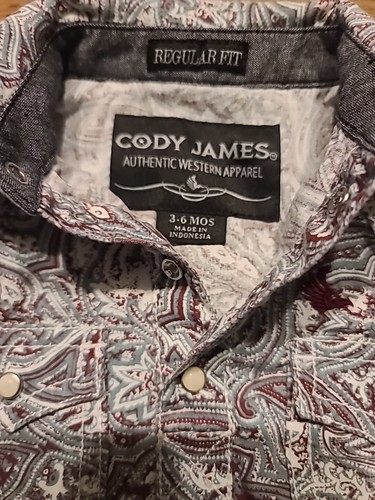 Cody James Baby Western Cowboy Apparel Paisley Outfit Pearl Snaps - 3-6 Months - Picture 3 of 11