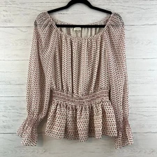 Max Studio Peplum Long Sleeve Dot Print Blouse Size S