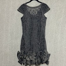 Guess Women Dress 8 Black Mesh Embroidered Ruffle Hem Cocktail Evening LBD