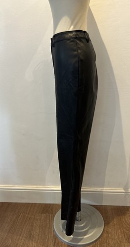 Topshop Black Stretch Faux Leather Pleather Flared Trousers / Jeans UK Sz 16 L31 - Picture 7 of 18