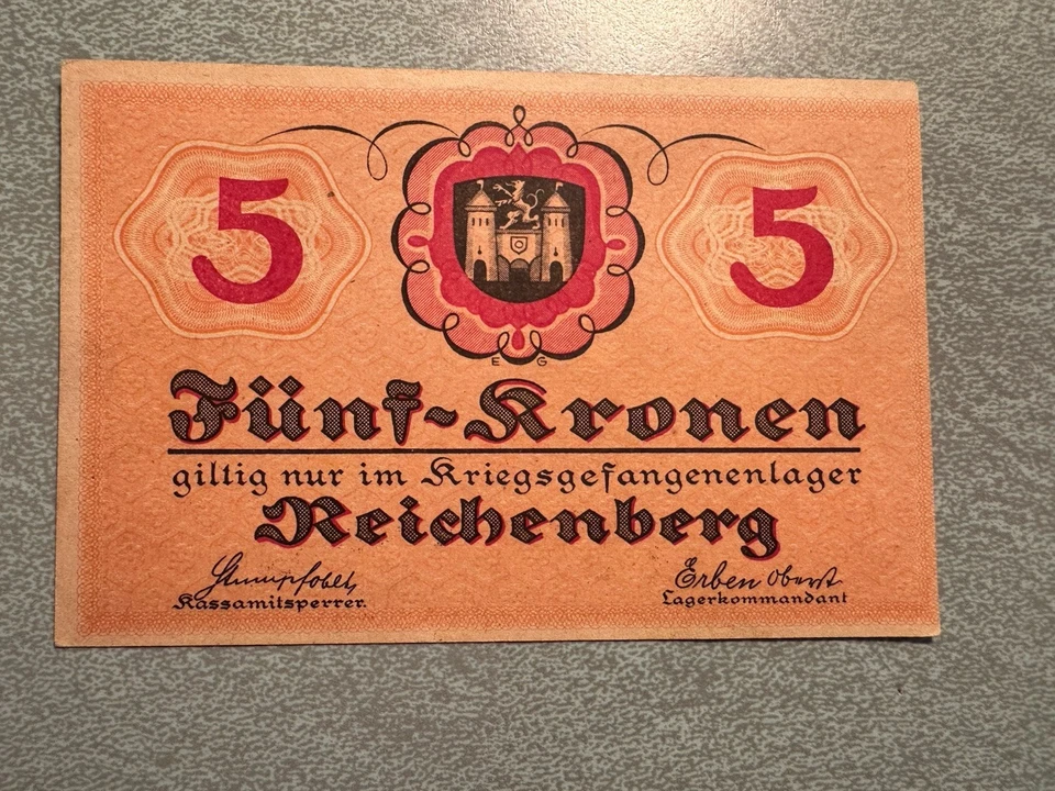 Austria-Hungary/Reichenberg 5 Kronen AU POW Camp w/Overprint - Image 2 of 2