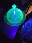 Green Uranium Depression Glass Covered Butter Dish  No Chips Or Cracks