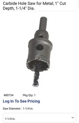 1  Carbide Hole Saw For Metal Cut Depth 1 1/4  Imperial # 80734