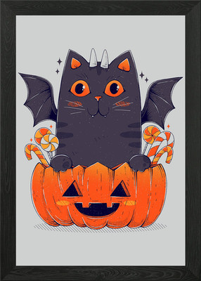 Gerahmtes Wandbild Spooky Cat Poster Leinwanddruck Bild