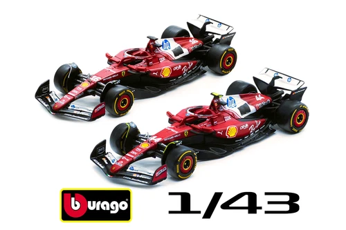 2x Ferrari SF-25 Lewis Hamilton + Charles Leclerc 1/43 Scale Burago Action Figures