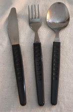 DDR Kult Besteck Punkte schwarz Messer/Gabel/Löffel-Garten/Arbeit /Freizeit