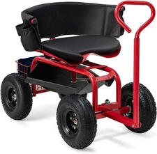 Vegetable Flowers Garden Cart Rolling Workseat Wheels, 360 Degree Swivel Red New