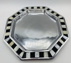Towle Silversmiths Cheese Tray Vintage Octagon Mosaic Pearl Inlay Black Sealed — photo 2