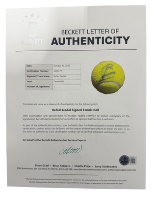Rafael Nadal Signed Autographed PENN Tennis Ball Beckett BAS COA A