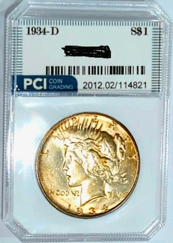 1934-D  Rare Date  Peace Dollar Ch + / Gem BU  Lightly Toned Reverse Scarce