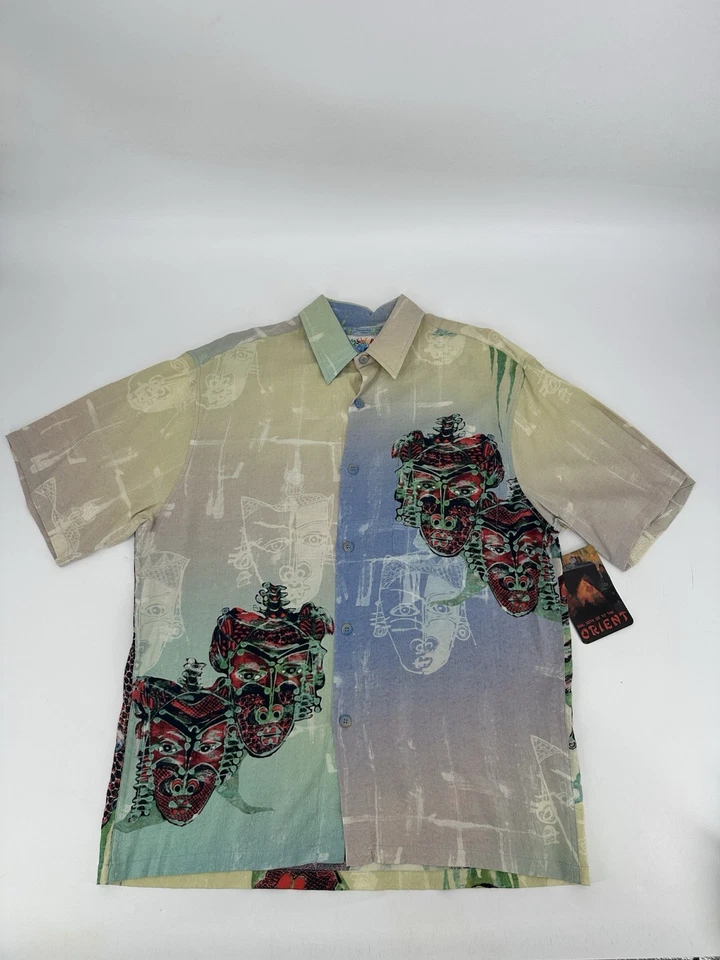 NWT RARE VTG Jams World Limited Edition Button Up Hawaiian Shirt Mayan Mask M - Image 2 of 4