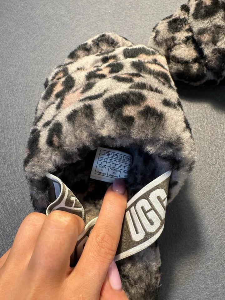 Тапочки-слинги UGG Fluff Yeah с леопардовым принтом - Изображение 3 из 4