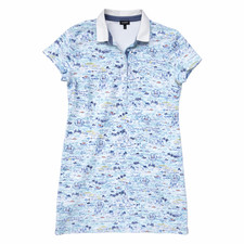 Talbots Polo Shirtdress Coastal Toile Print Sz L Stretch Piqué Knit Beach Resort