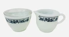 Vintage Pyrex Corning Ware Creamer & Sugar Bowl w/ Clear Lid Old Town Blue Onion