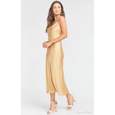 Show Me Your Mumu SMYM Verona satin midi dress in true gold NEW SMALL
