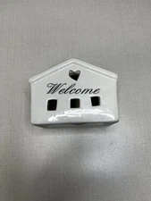 House Shaped Welcome Tea Light Candle Holder Ceramic White