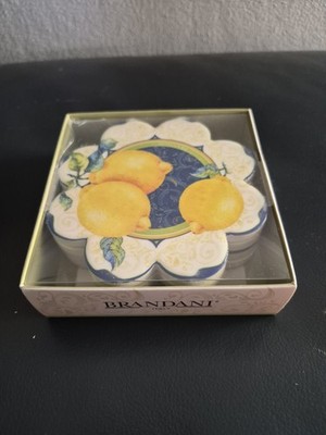 Vintage italienische Brandarni Qualität Keramik Korkbasis Zitronen Untersetzer