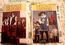 2 COSTUME SEWING PATTERNS, MEN'S - PIRATE, TEMPLAR, MUSKETEER, SOLDIER, PRINCE