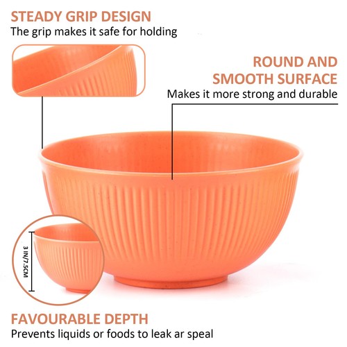 Cereal Bowls-Set of 6 Wheat Straw Fiber Bowls Unbreakable And Reusable Light - Picture 3 of 8