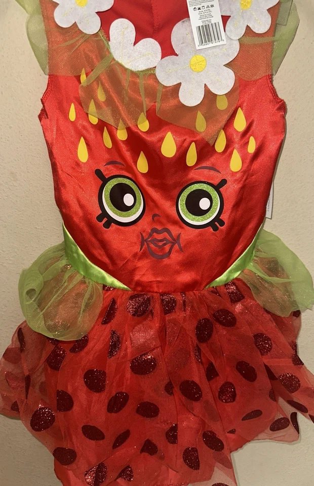 2 peças novo vestido de tule Shopkins beijo de morango e tiara fantasia de Halloween P 4-6x - Imagem 2 de 3