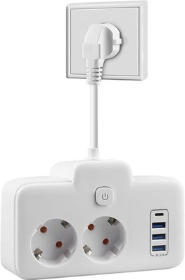 Double Plug for Socket, Power Strip, 2-Fach Steckdosenleiste mit USB,