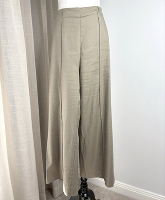 Commonry Beige Pants Size 14 L Brown Linen Blend Wide Leg