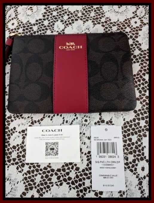 Coach Small Corner Zip Wristlet Wallet 58035 Brown Red for sale