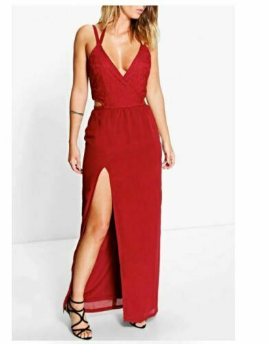 BOOHOO NIGHT - BURGUNDY (WINE RED) CHIFFON DRESS SIZE 12