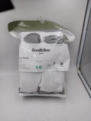 Crew Socks Men's White 6-12 Mid-Calf 10 Pairs Goodfellow & Co Stretch All Season - Picture 3 of 8