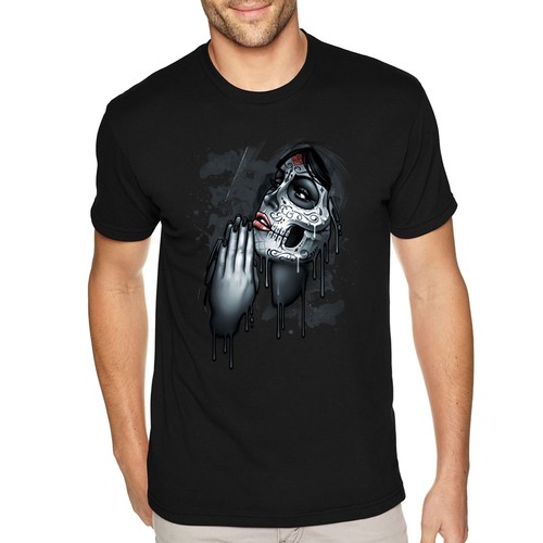 XtraFly Apparel Herren Tee Day of Dead Pray Sugar Skull Muertos Crewneck T-Shirt - Bild 1 von 2