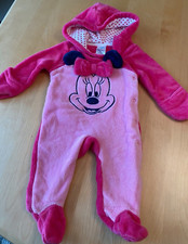 VINTAGE DISNEY BABY MINNIE MOUSE FLEECE FOOTED HOODED 1 PIECE PAJAMA 3/6 MONTHS