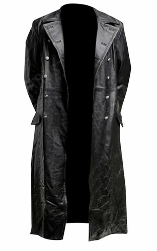 MEN'S GERMAN CLASSIC WW2 MILITARY UNIFORM OFFICER BLACK LEATHER TRENCH COAT - Picture 6 of 14