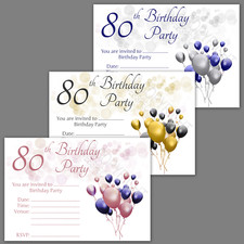 1-100 PACK 80th BIRTHDAY PARTY INVITATIONS Rose Gold Black Blue Silver Invites