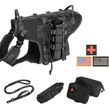 Tactical Dog Vest Harness and Training Dog Collar with Bungee Dog L... Fast Ship