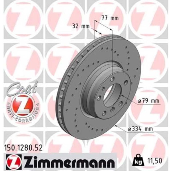 Zimmermann 2X Bremsscheibe Vorne Ø334 Mm InnenbelüFtet Gelocht FüR BMW 7Er E38-image